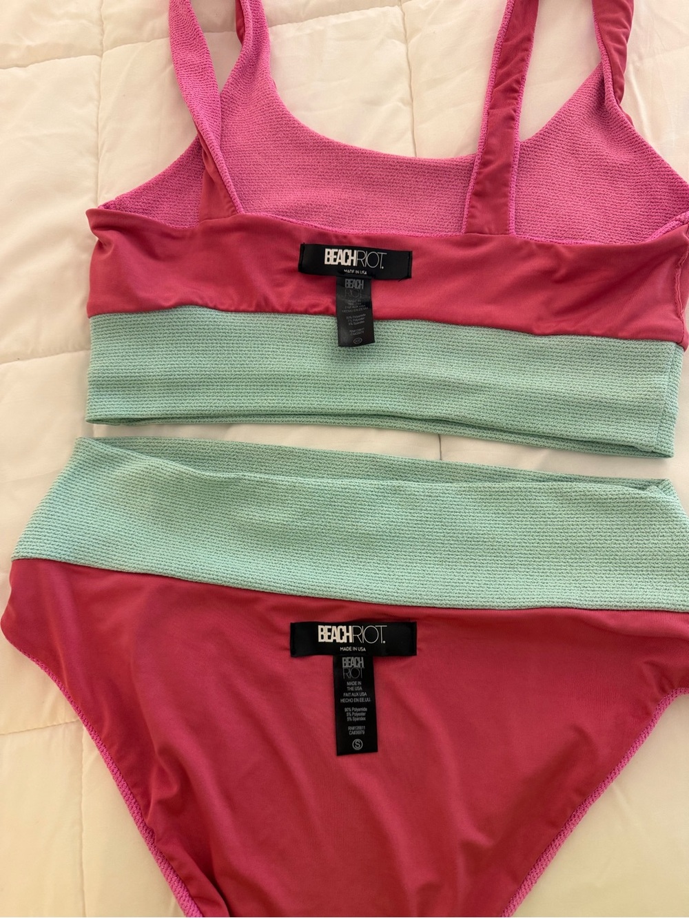 Beach Riot Pink and Mint Ribbed Two-Piece Bikini - Picture 3 of 4